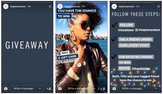 Kapten and Son Instagram Stories giveaway announcing rules and prize with lifestyle shot