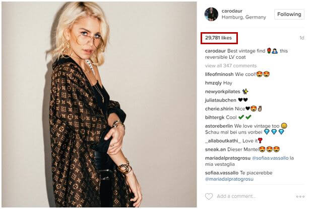 screenshot of @carodaur post with 29 781 likes