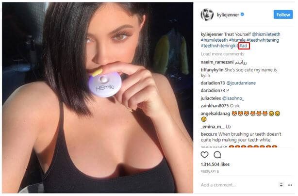 Kylie Jenner Post mit kleinem #ad – in DE nicht ausreichend