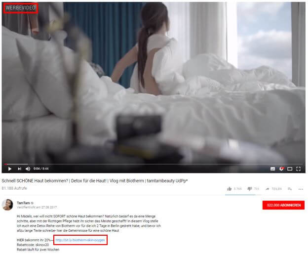 YouTube-Infobox mit klar markiertem Werbe‑Link