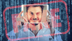 Detect follow-for-follow abuse hero – red FAKE stamp over stylised social media profile