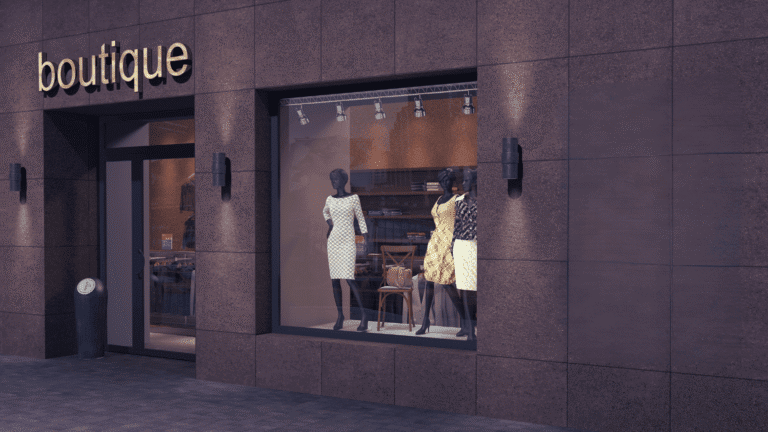 Exterior of a modern boutique fashion store in an urban setting | edited online shop analytics 2025